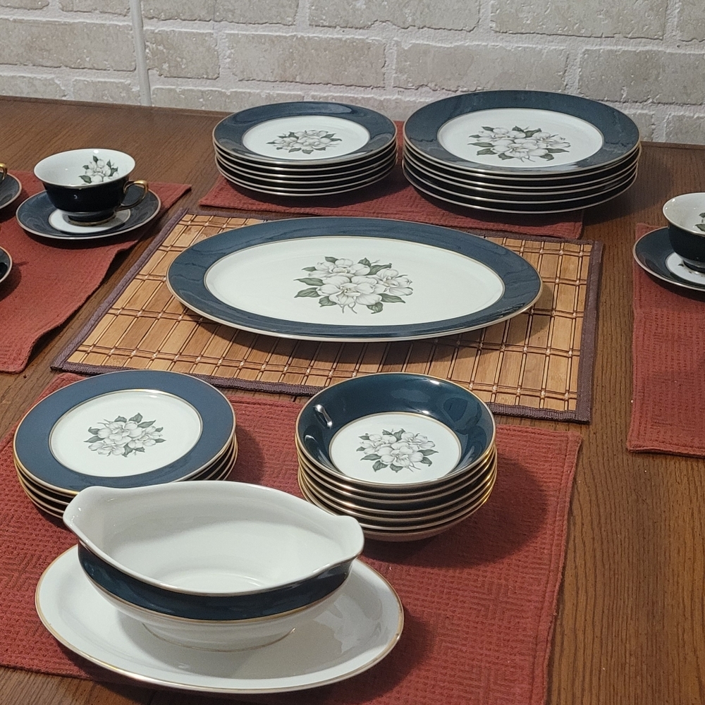 Royal Jackson Teal Magnolia Fine China Set